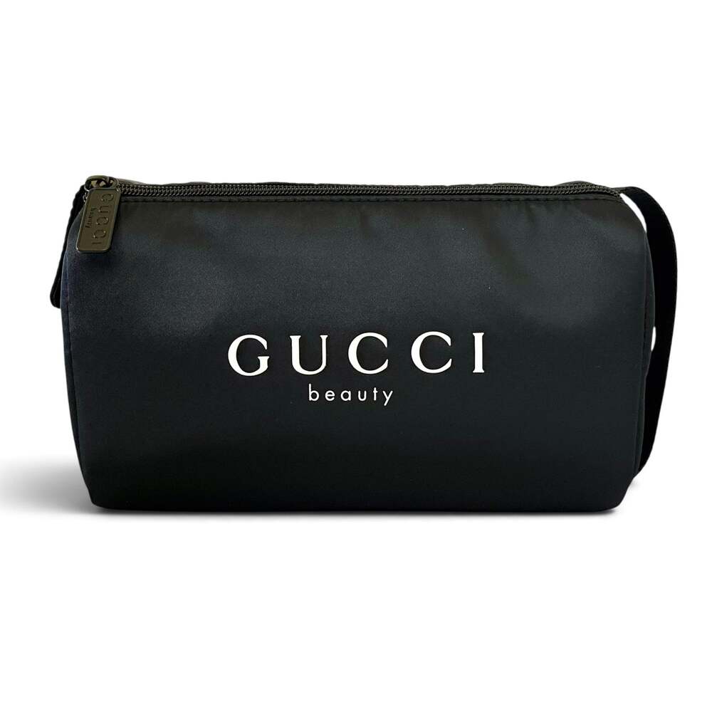 NWOT Gucci Beauty Black Nylon Zip Pouch Unisex Small Barrel Travel Toiletry Bag